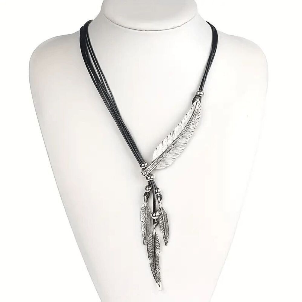 Boho Stainless Steel Feather Pendant Necklace